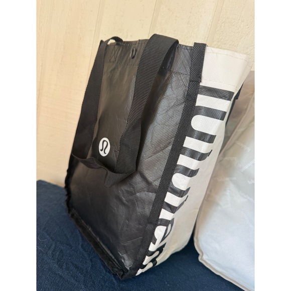 Lululemon Reusable Shopping Tote Bag Bundle Black White Small Medium Set of 2 - Picture 3 of 4